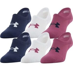 Under Armour Womens 6 Pack Essential Ultra Low No Show Socks M Navy White Pink